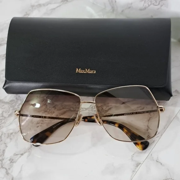 MaxMara Jewel Shiny Pale Gold Square Metal Sunglasses MM0035 